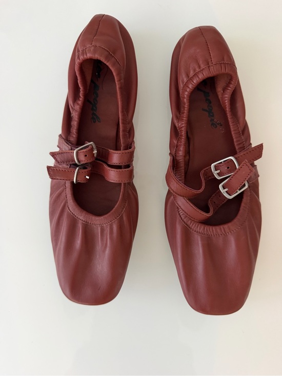 Free People Shoes - Free People Leather Mary Jane Flats Cognac Brown Double Buckle Square Toe 9 EUC